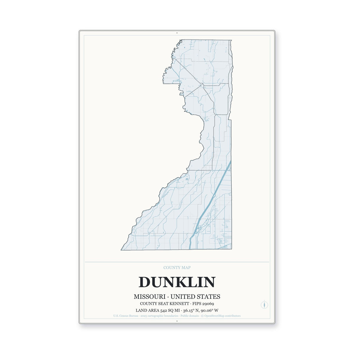 Dunklin County, Missouri Map Aluminum Sign in Gallery Air style