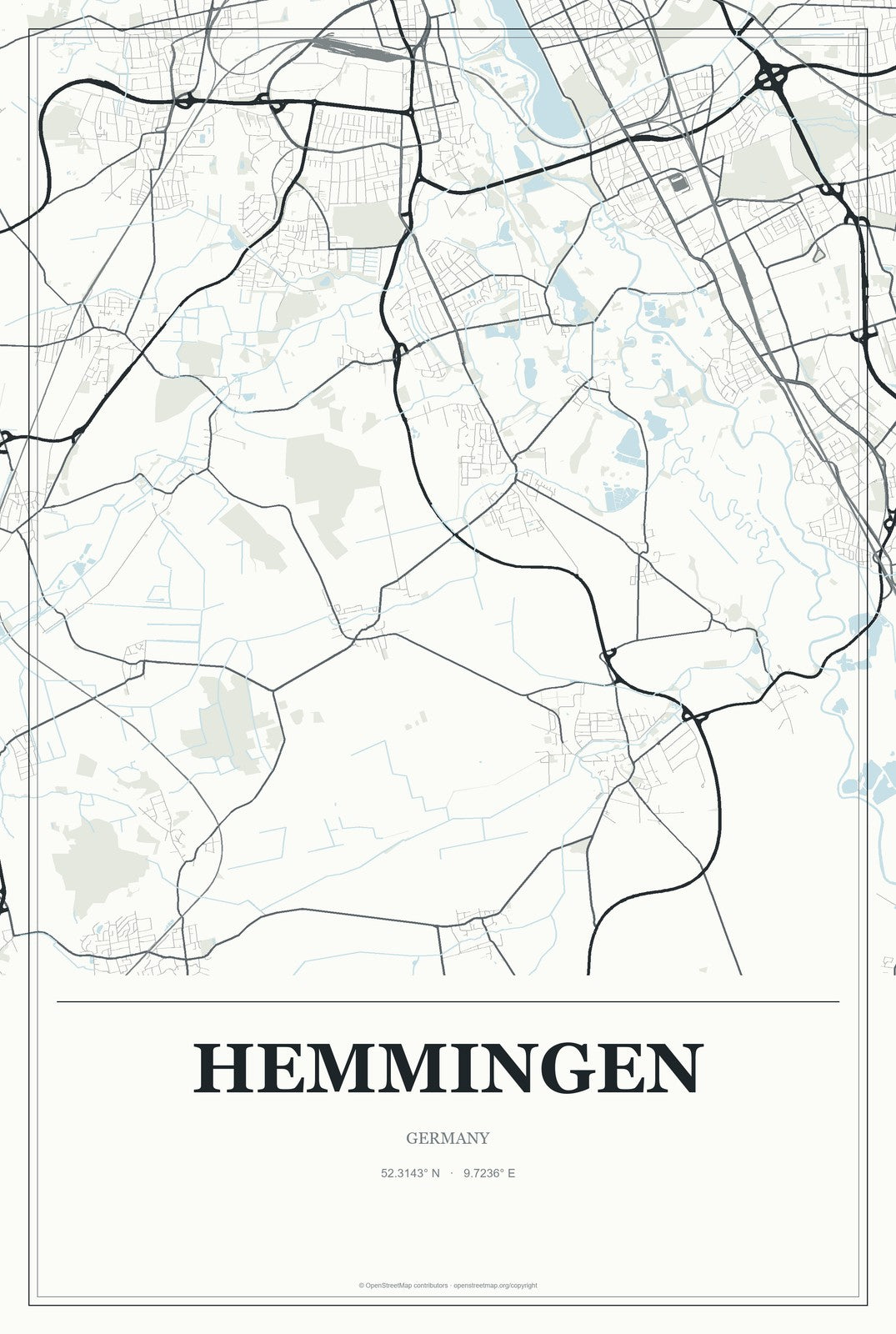Hemmingen, Germany City Map Aluminum Sign in Gallery Air style