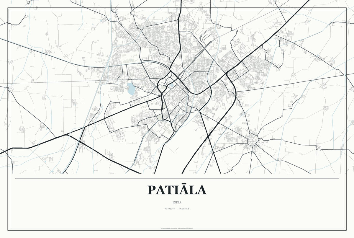 Patiāla, India City Map Aluminum Sign in Gallery Air style