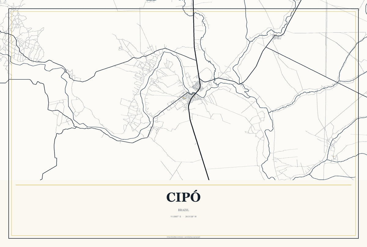 Cipó, Brazil City Map Aluminum Sign in Citrine Modern style