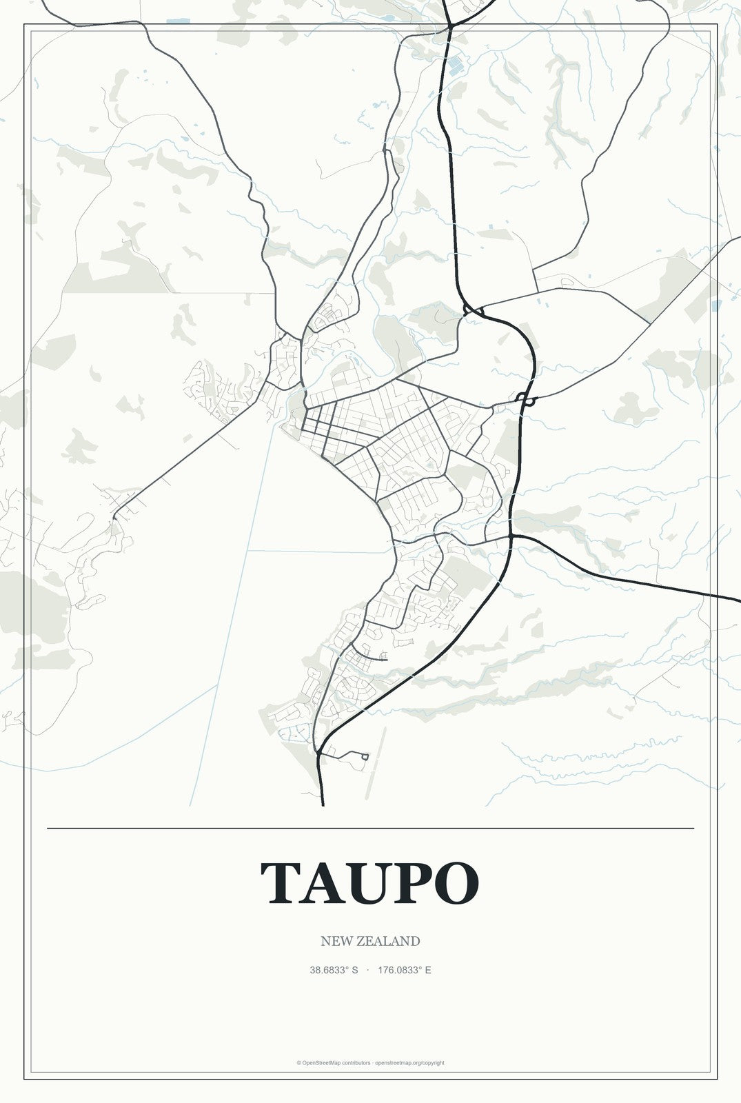 Taupo, New Zealand City Map Aluminum Sign in Gallery Air style