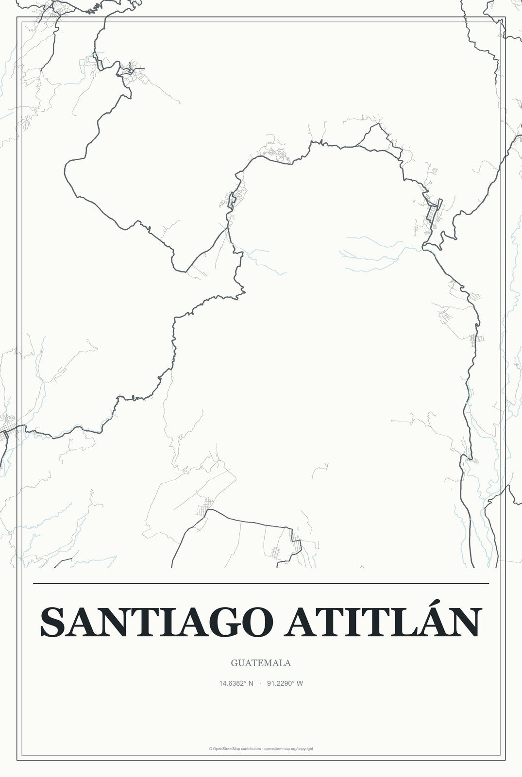 Santiago Atitlán, Guatemala City Map Aluminum Sign in Gallery Air style