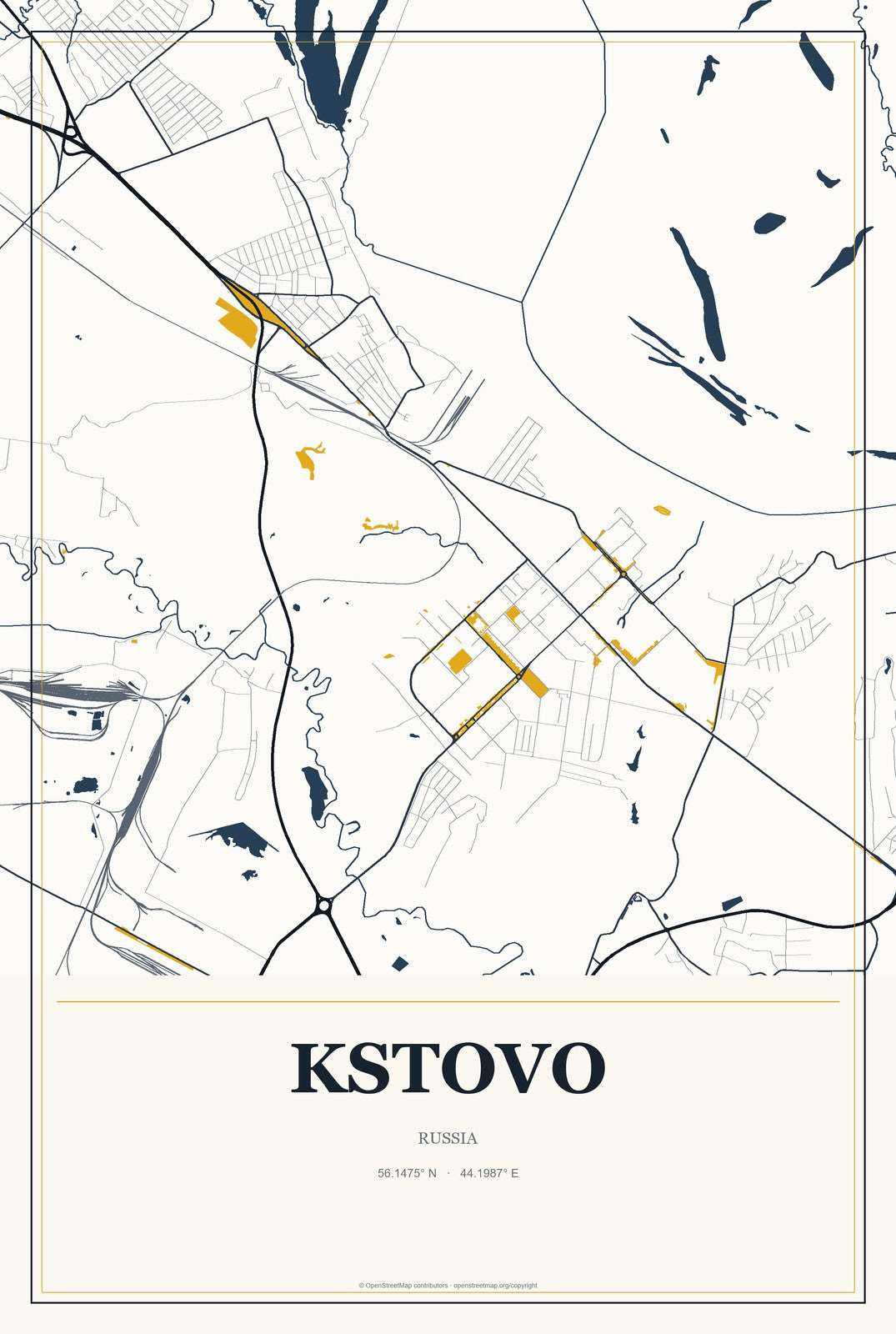 Kstovo, Russia City Map Aluminum Sign in Citrine Modern style