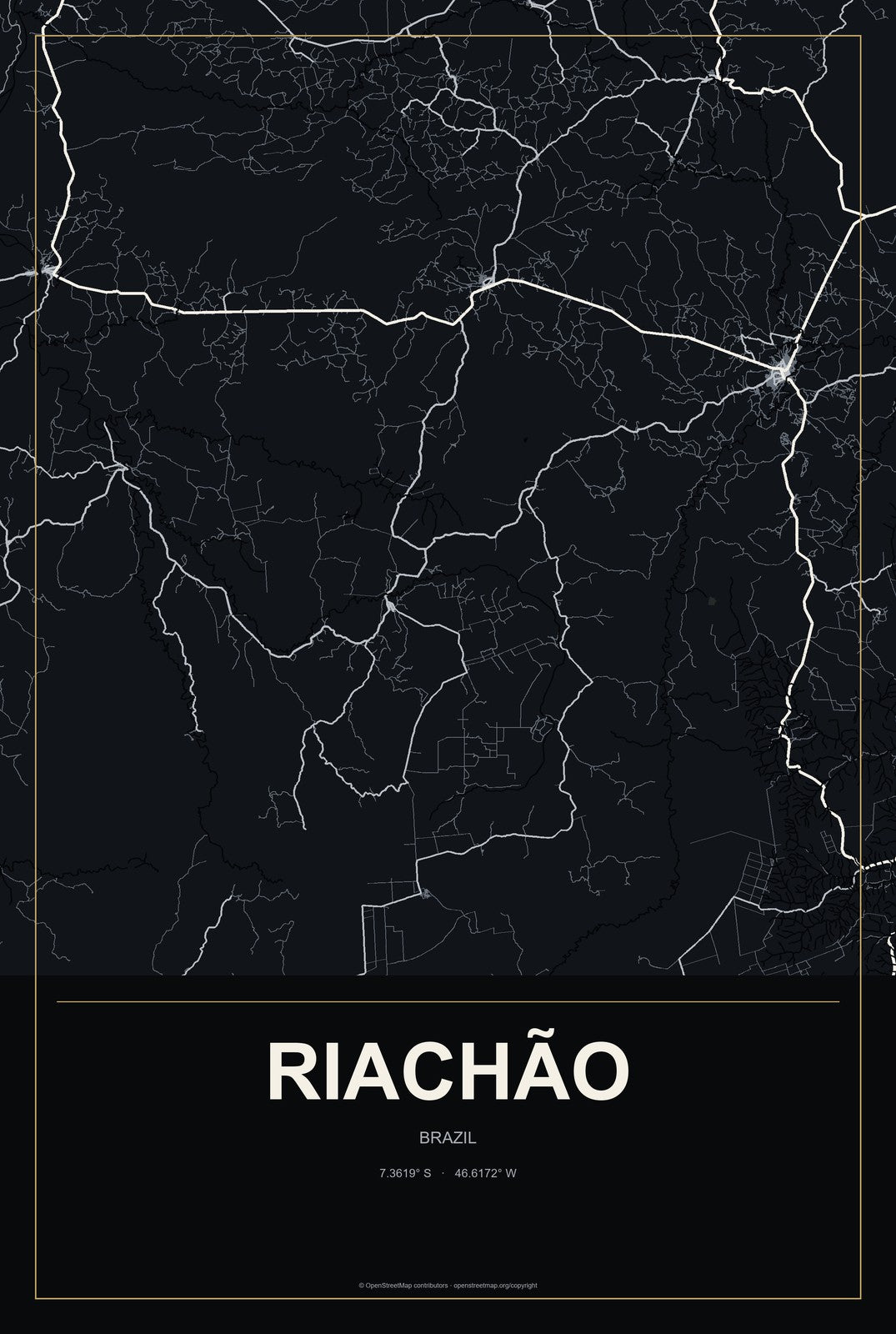 Riachão, Brazil City Map Aluminum Sign in Metropolitan Noir style