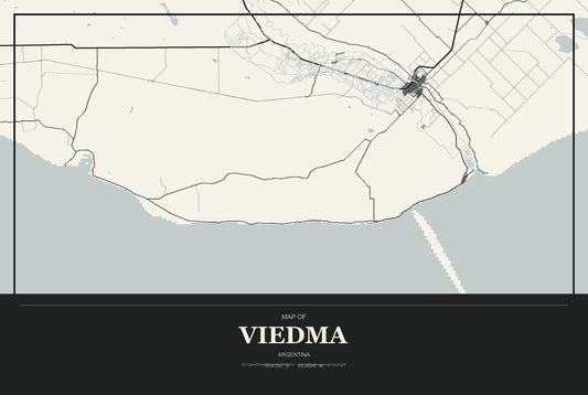 Viedma, Argentina City Map Aluminum Sign in Museum Plaque style