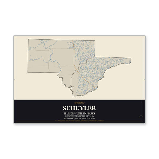 Schuyler County, Illinois Map Aluminum Sign in Museum Plaque style