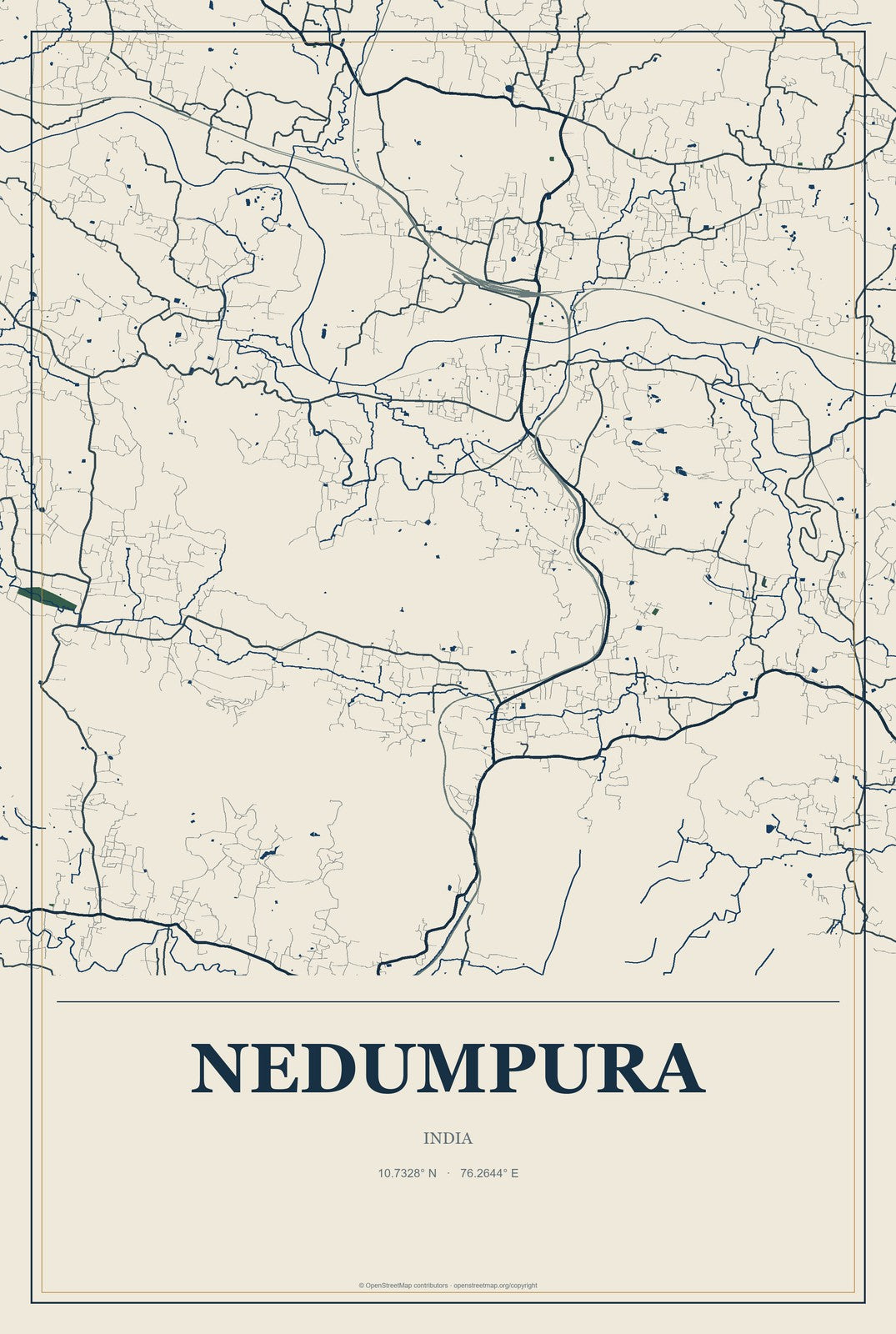 Nedumpura, India City Map Aluminum Sign in Coastal Cutout style