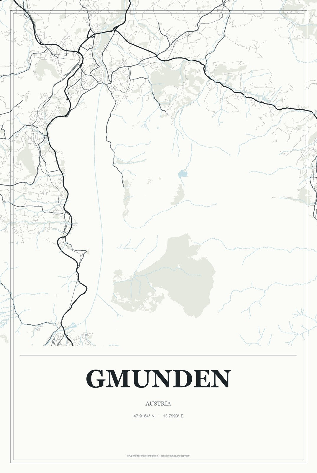 Gmunden, Austria City Map Aluminum Sign in Gallery Air style