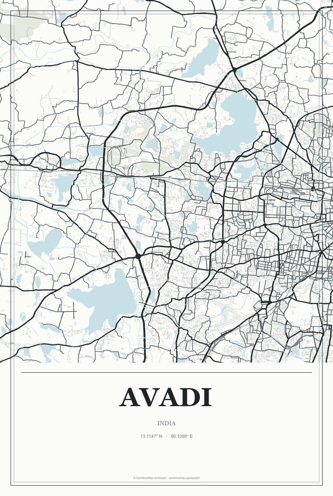 Avadi, India City Map Aluminum Sign in Gallery Air style