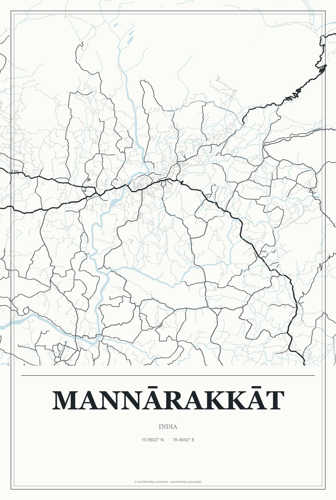 Mannārakkāt, India City Map Aluminum Sign in Gallery Air style