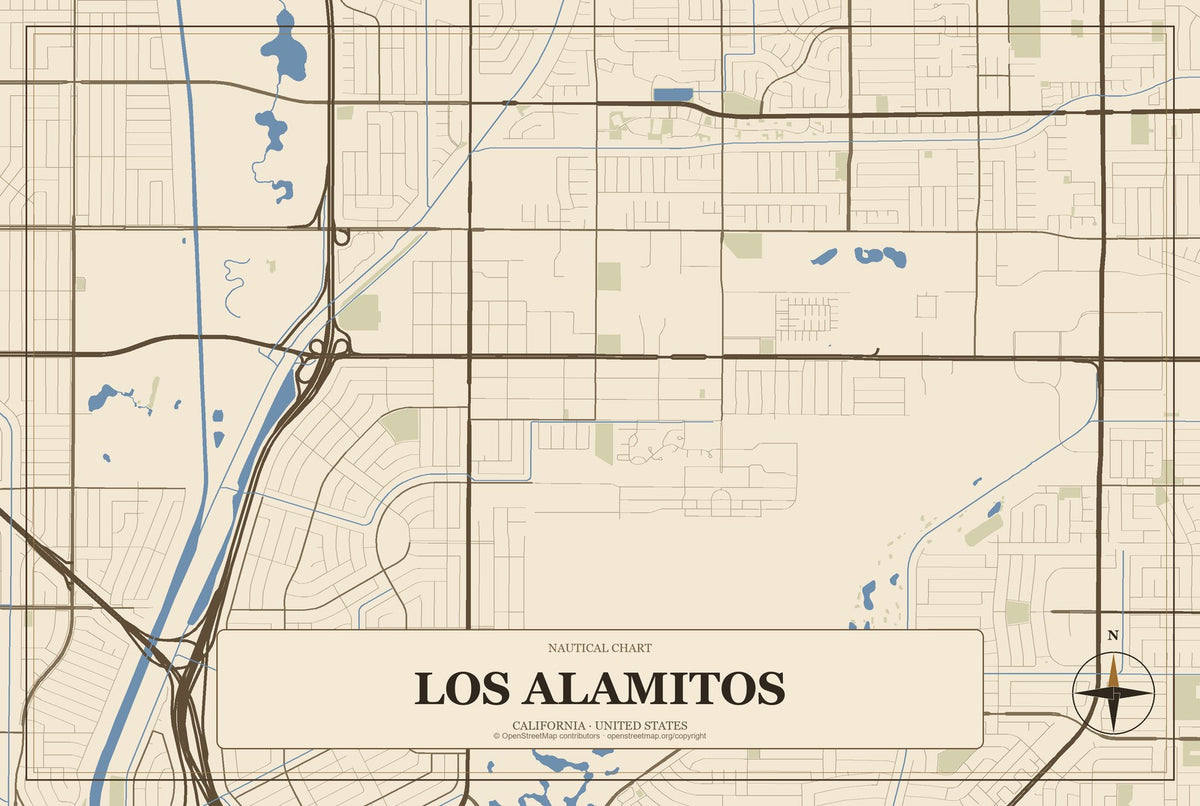 Los Alamitos, California City Map Aluminum Sign in Heritage Nautical style