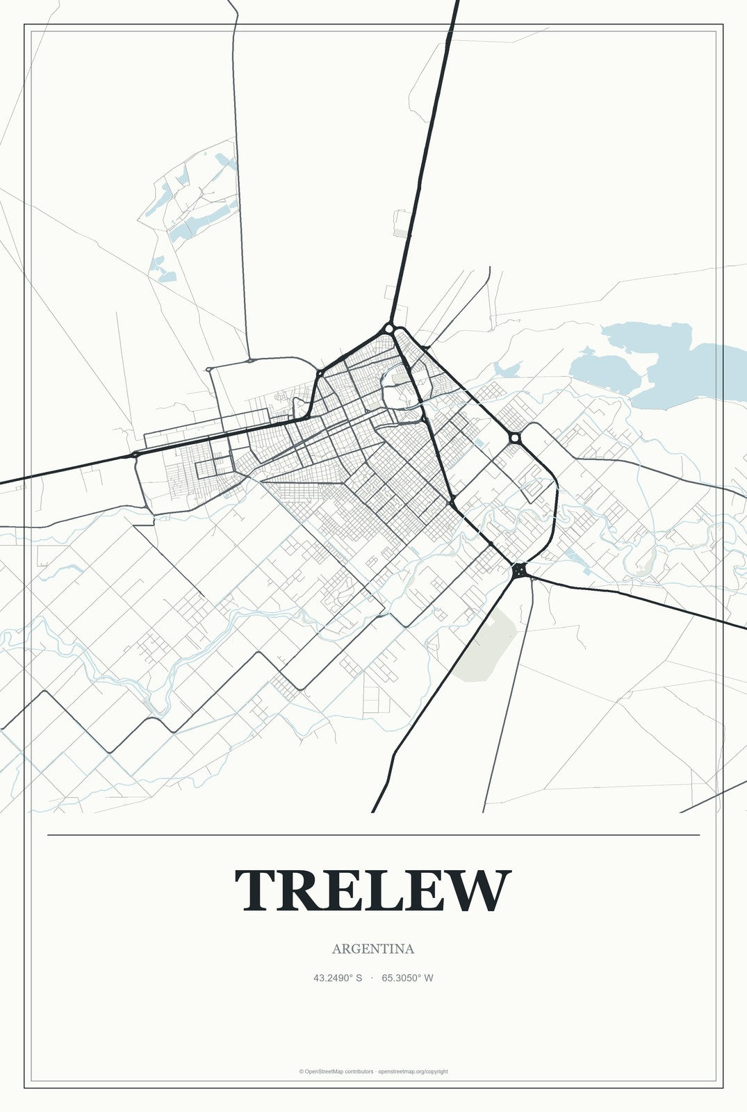 Trelew, Argentina City Map Aluminum Sign in Gallery Air style