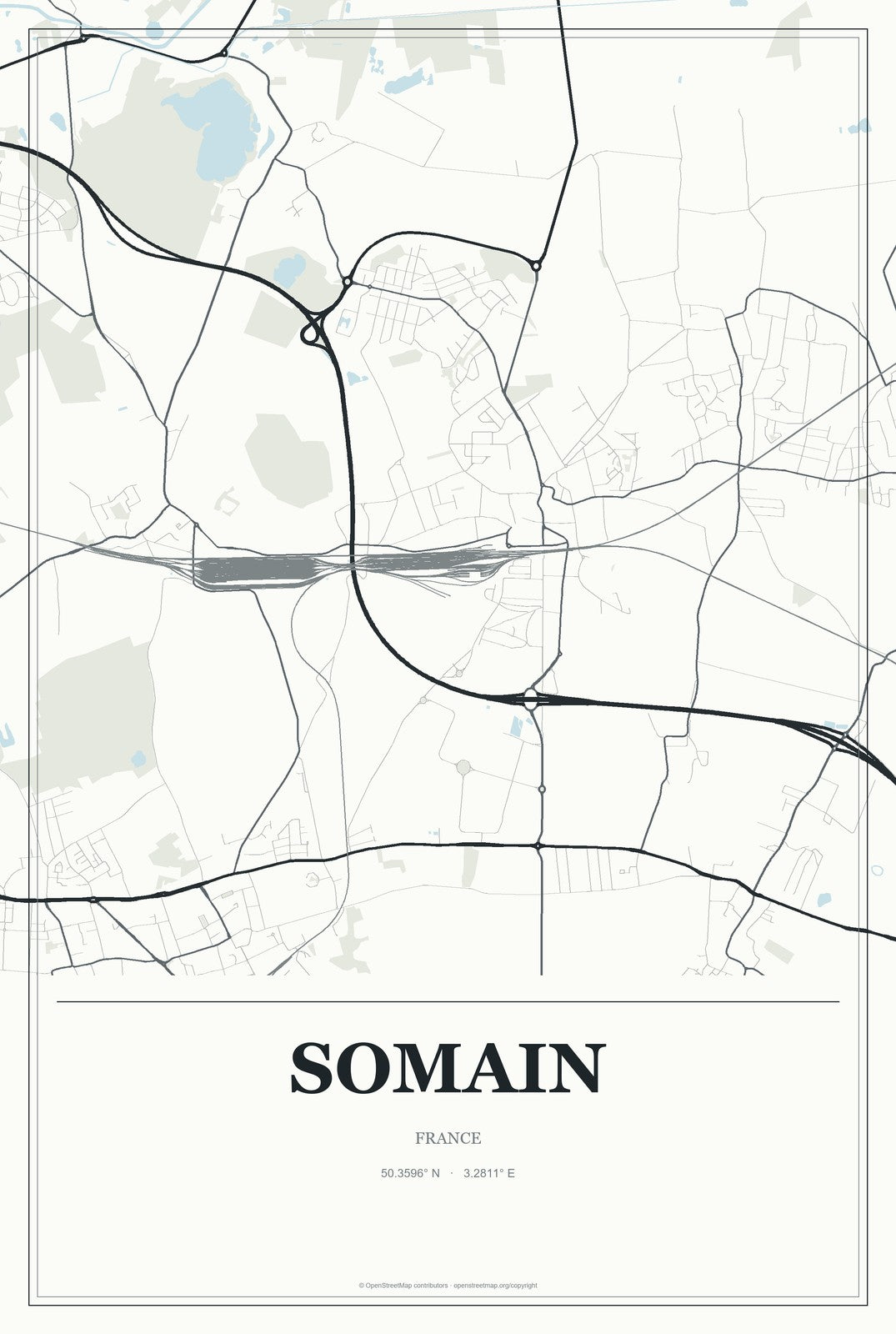 Somain, France City Map Aluminum Sign in Gallery Air style