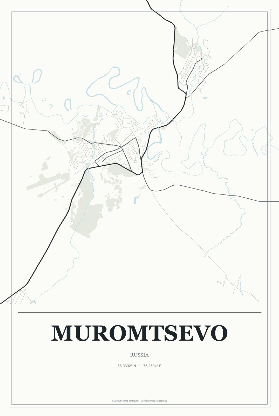 Muromtsevo, Russia City Map Aluminum Sign in Gallery Air style