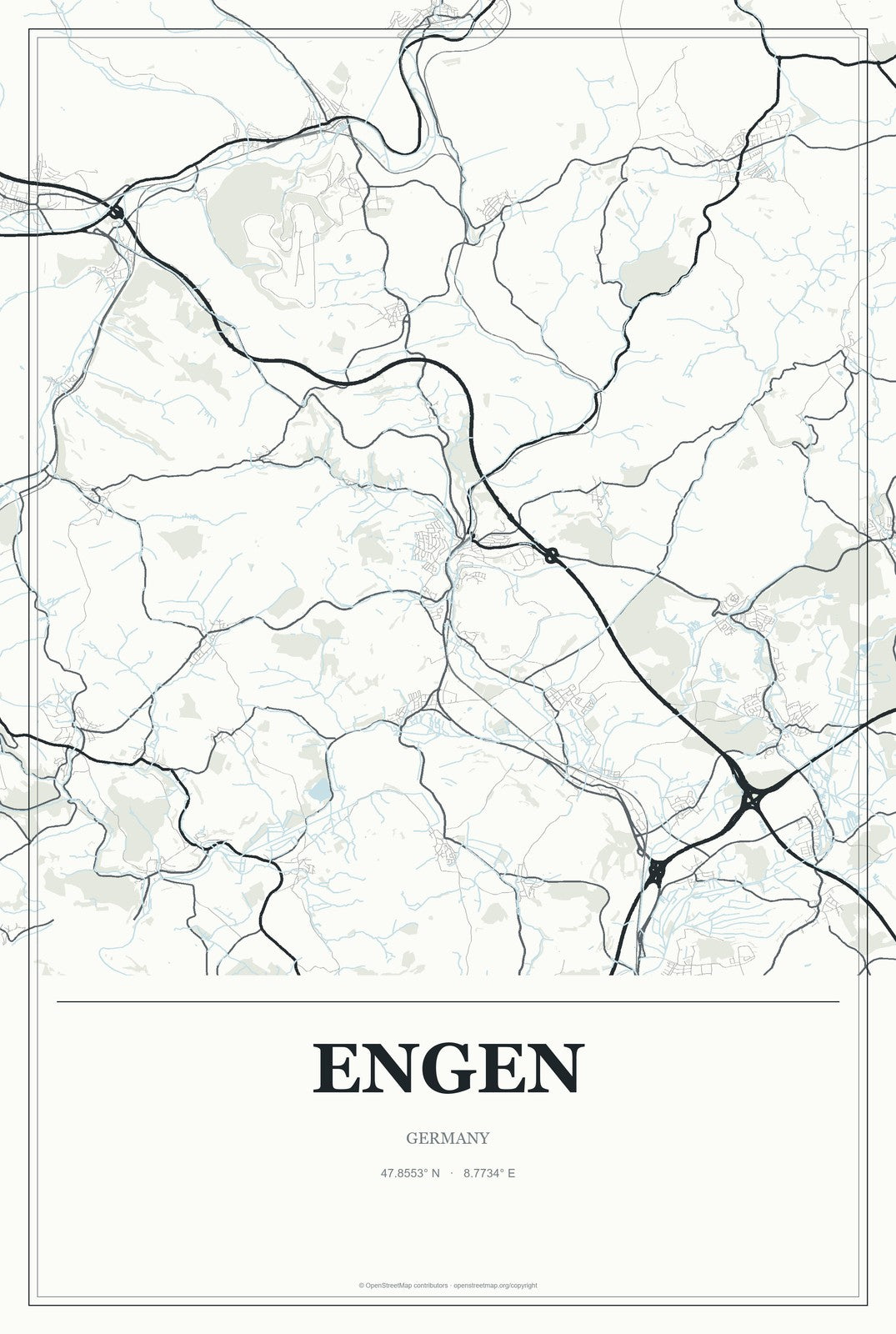 Engen, Germany City Map Aluminum Sign in Gallery Air style