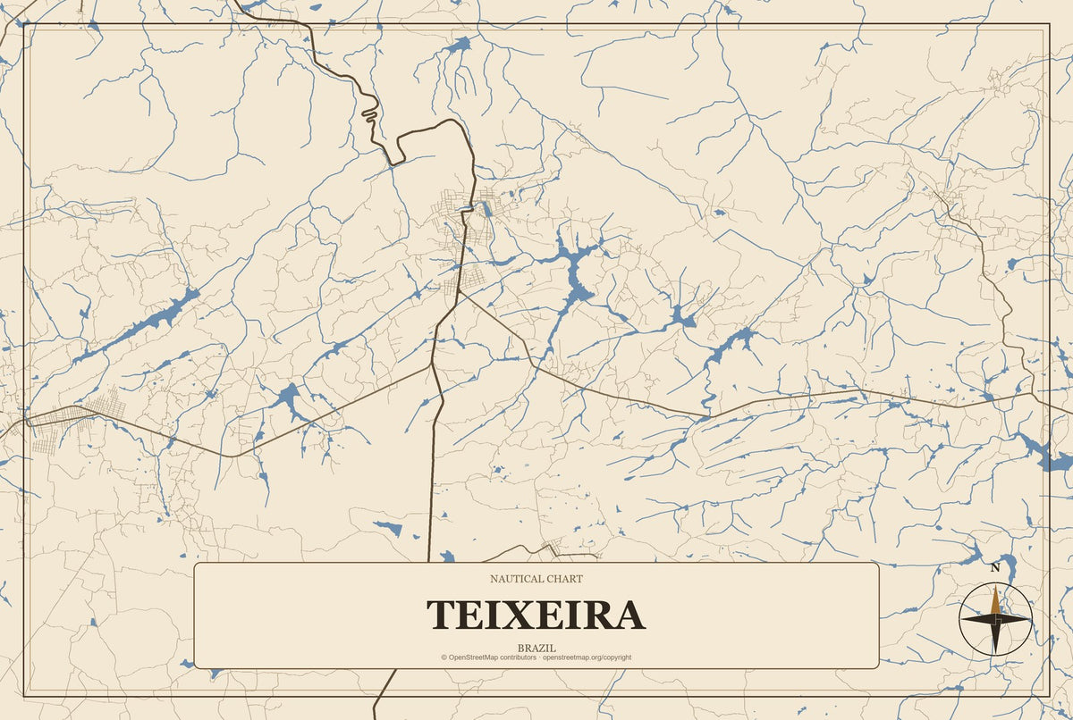 Teixeira, Brazil City Map Aluminum Sign in Heritage Nautical style