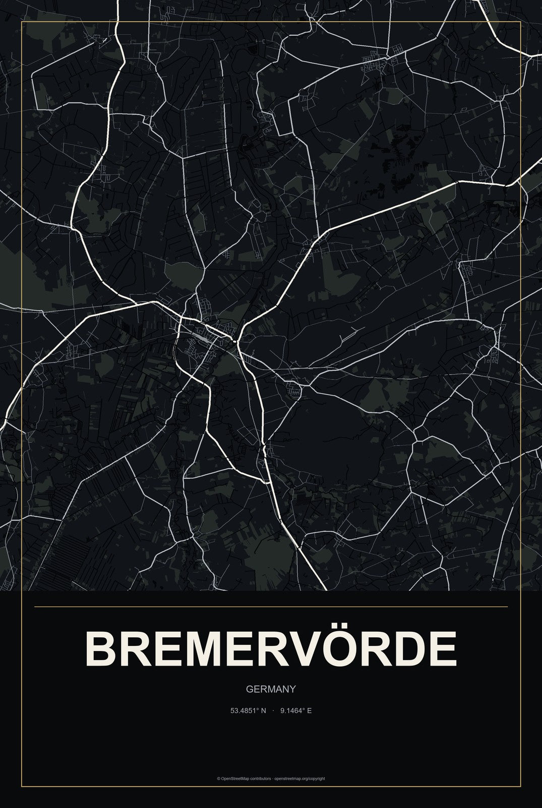 Bremervörde, Germany City Map Aluminum Sign in Metropolitan Noir style