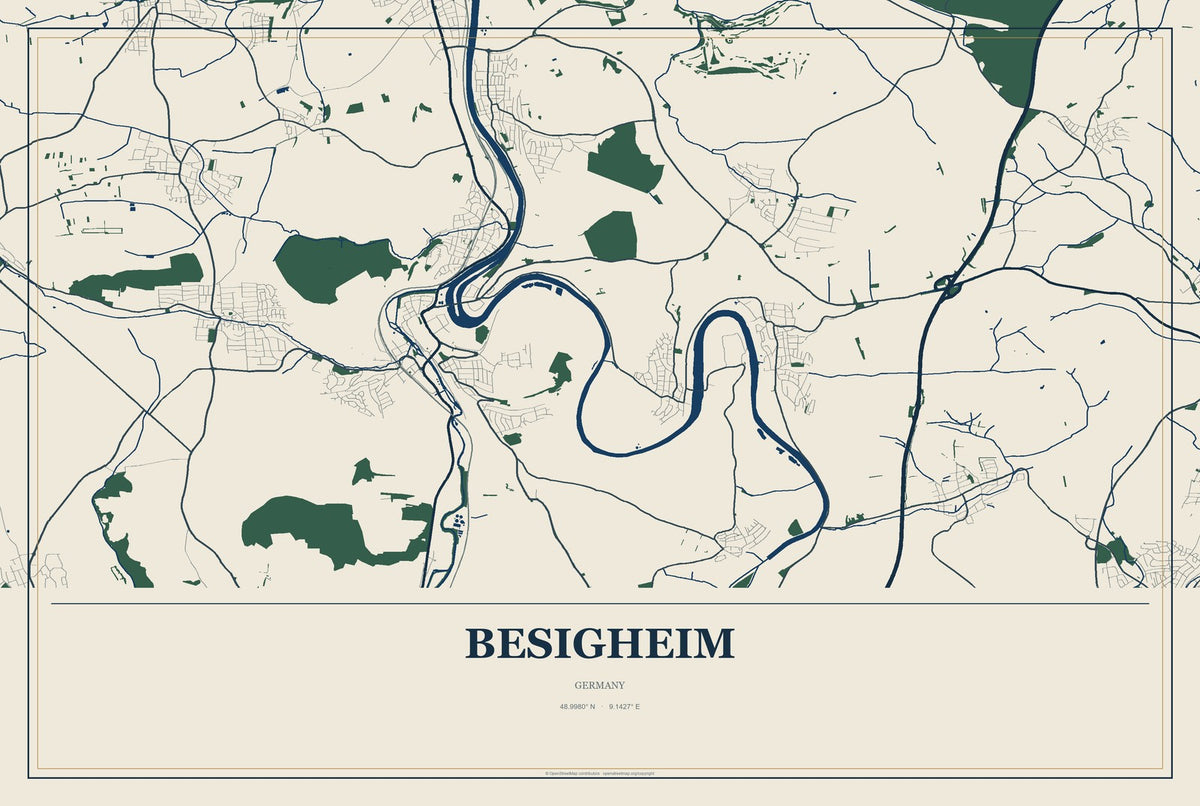 Besigheim, Germany City Map Aluminum Sign in Coastal Cutout style
