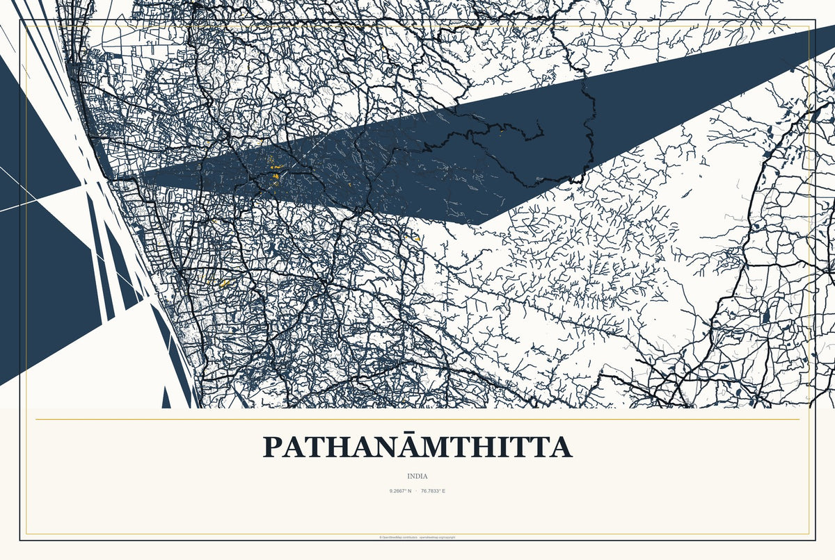 Pathanāmthitta, India City Map Aluminum Sign in Citrine Modern style