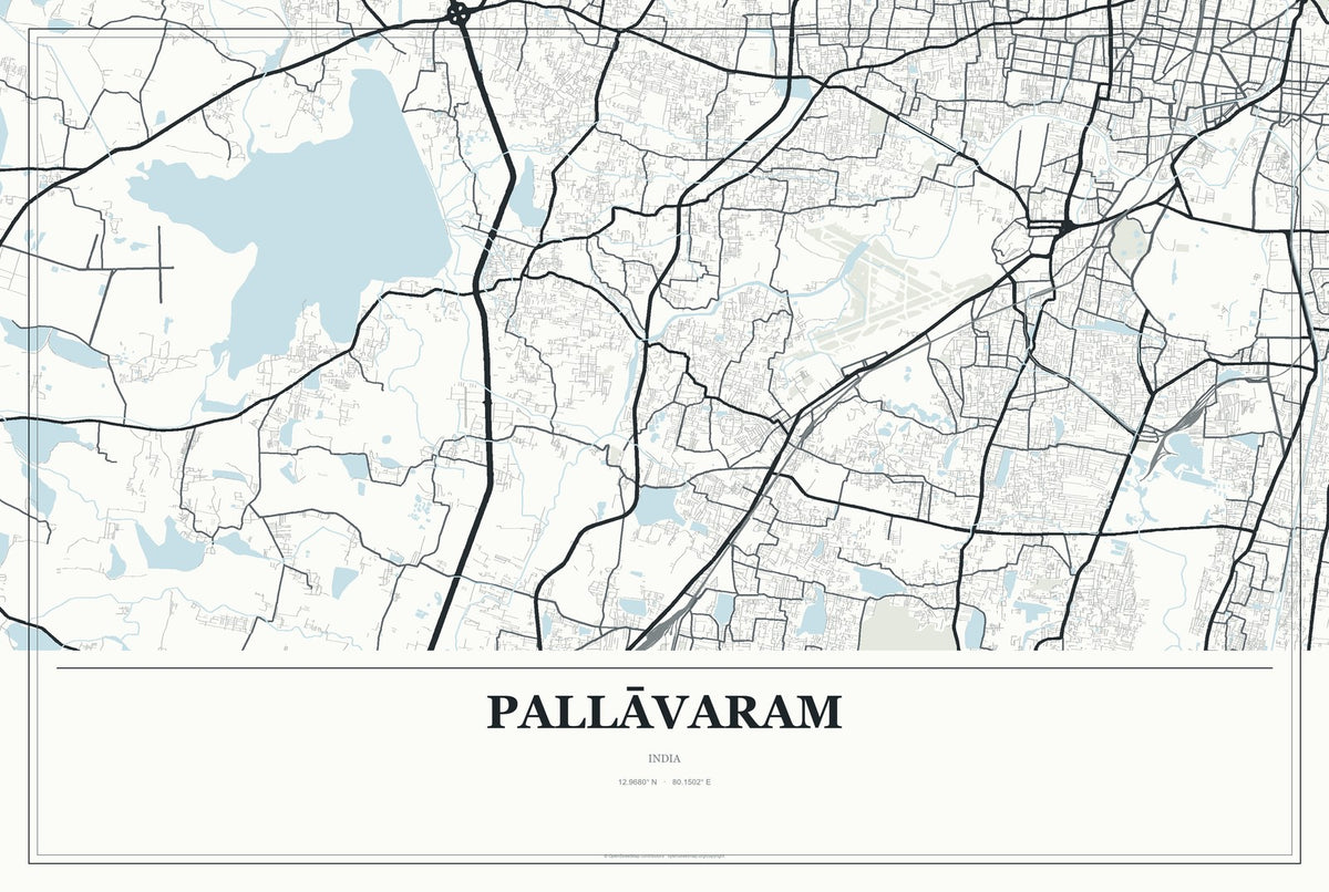 Pallāvaram, India City Map Aluminum Sign in Gallery Air style
