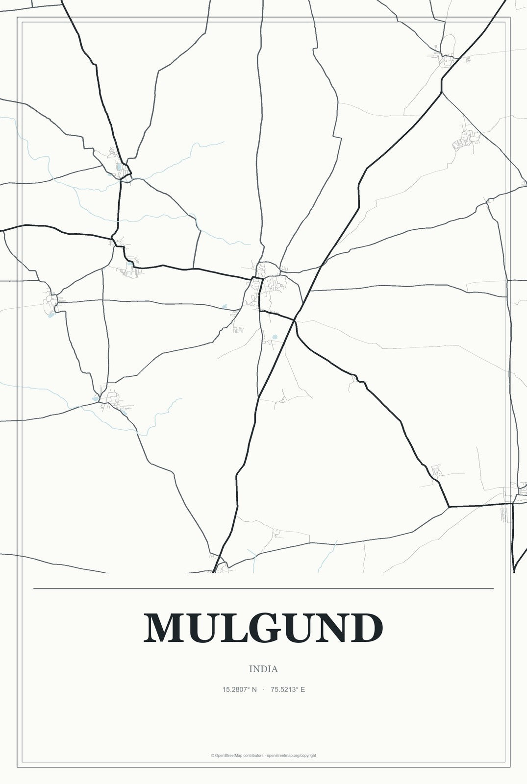 Mulgund, India City Map Aluminum Sign in Gallery Air style