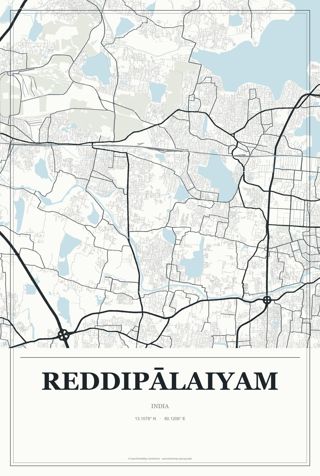 Reddipālaiyam, India City Map Aluminum Sign in Gallery Air style