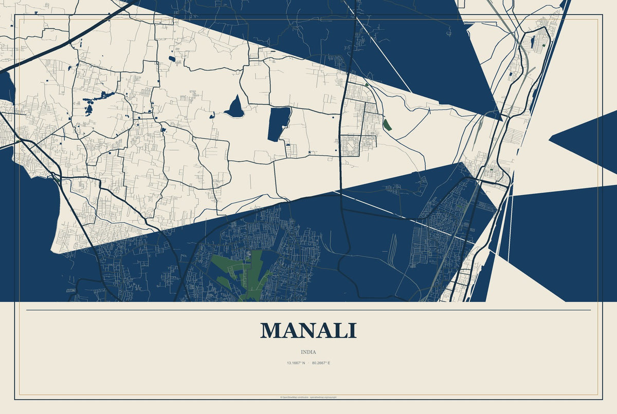 Manali, India City Map Aluminum Sign in Coastal Cutout style