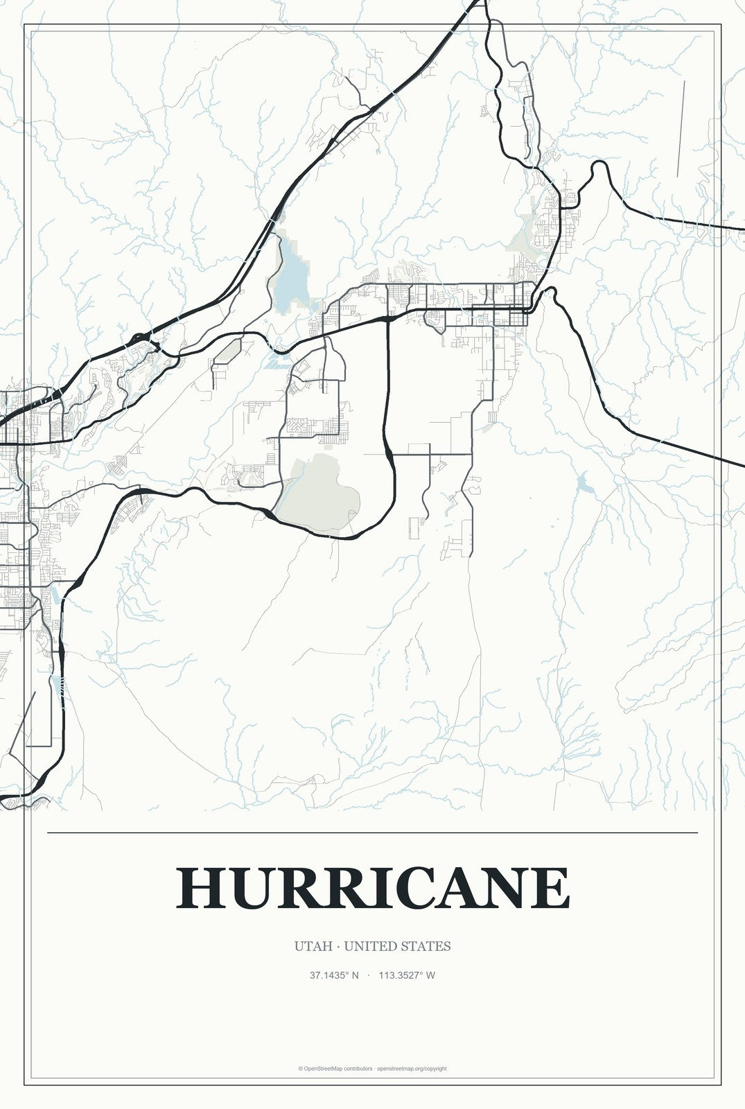 Hurricane, Utah City Map Aluminum Sign in Gallery Air style