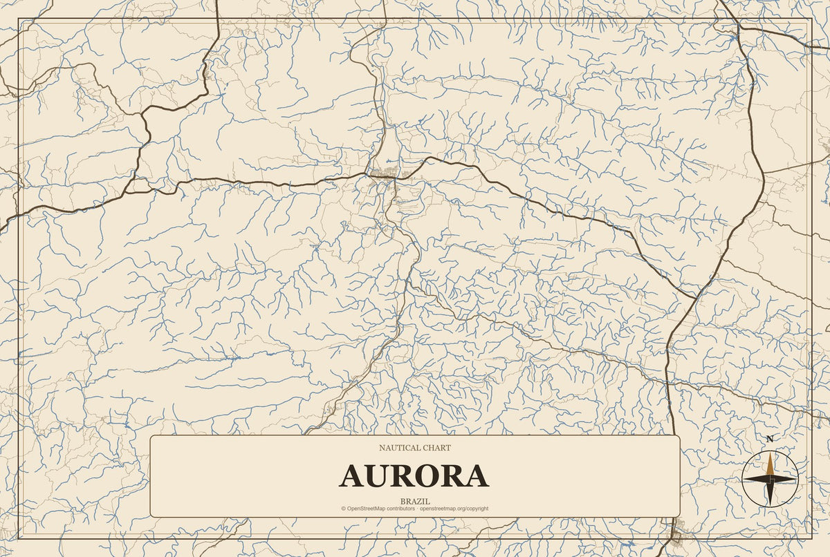 Aurora, Brazil City Map Aluminum Sign in Heritage Nautical style