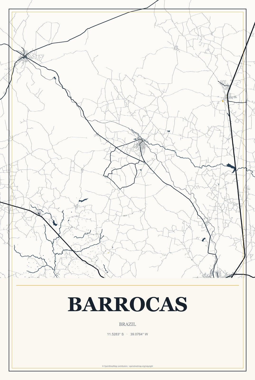 Barrocas, Brazil City Map Aluminum Sign in Citrine Modern style