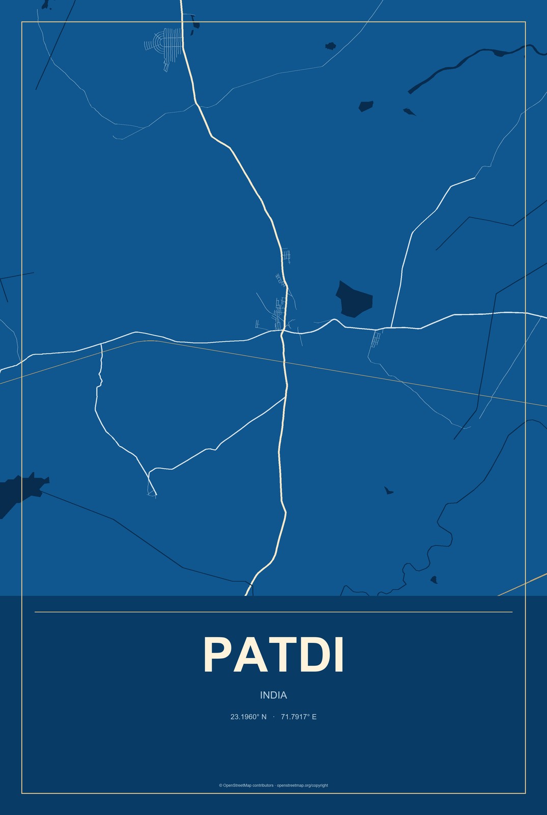 Patdi, India City Map Aluminum Sign in Harbor Cobalt style
