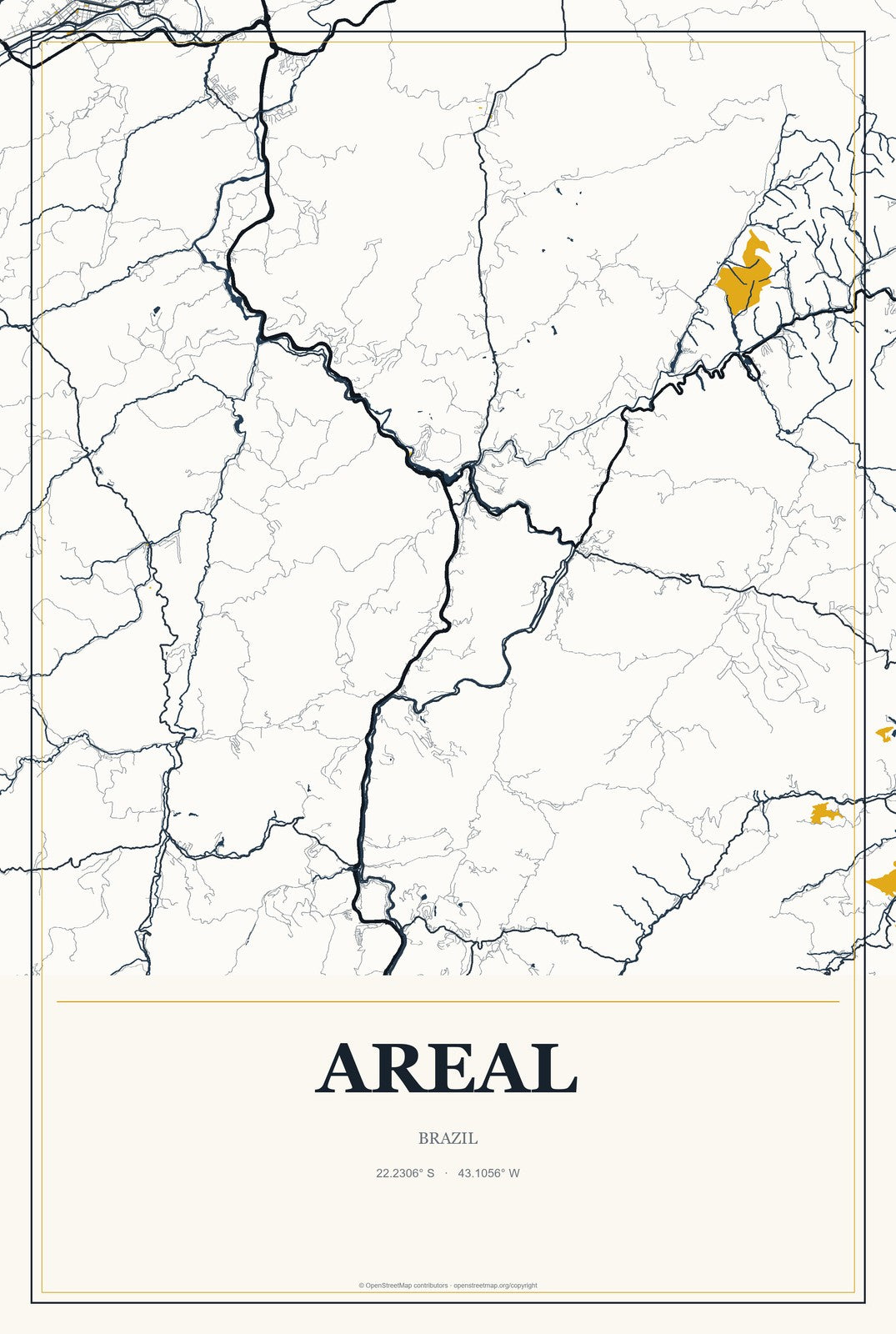 Areal, Brazil City Map Aluminum Sign in Citrine Modern style