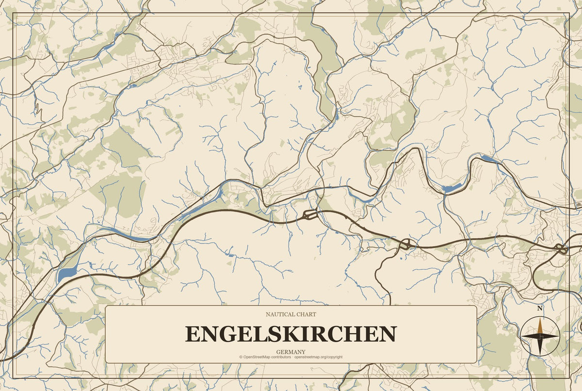 Engelskirchen, Germany City Map Aluminum Sign in Heritage Nautical style