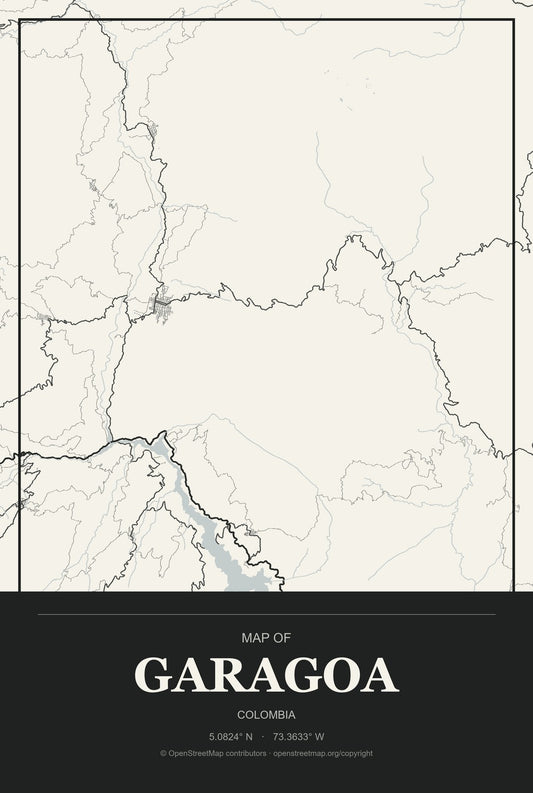 Garagoa, Colombia City Map Aluminum Sign in Museum Plaque style
