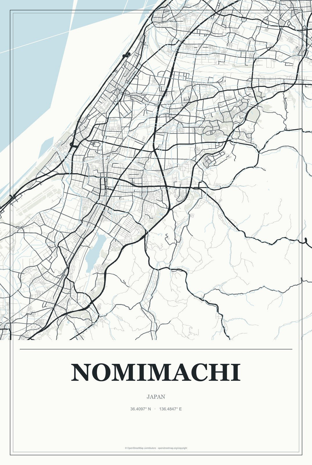 Nomimachi, Japan City Map Aluminum Sign in Gallery Air style
