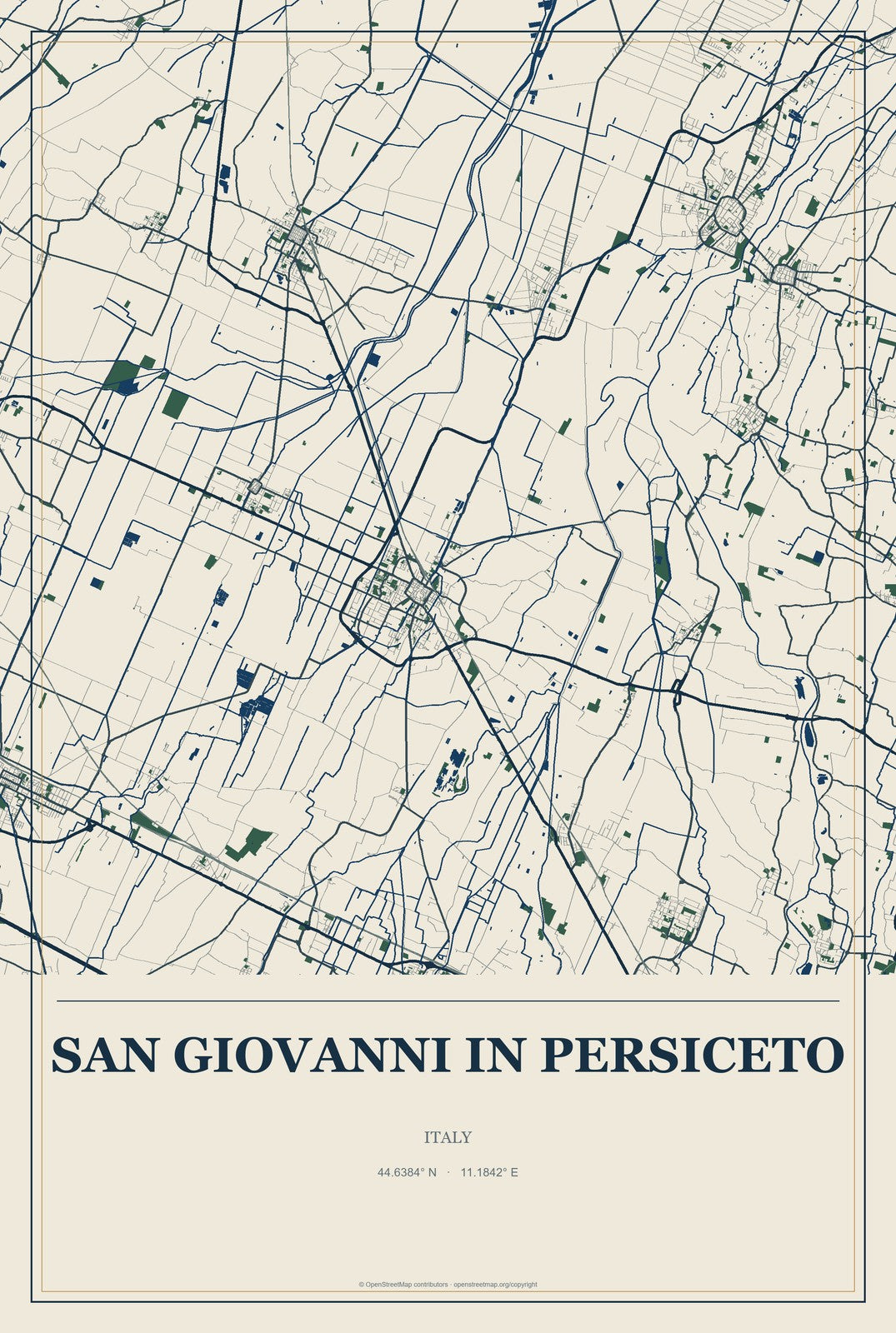 San Giovanni in Persiceto, Italy City Map Aluminum Sign in Coastal Cutout style