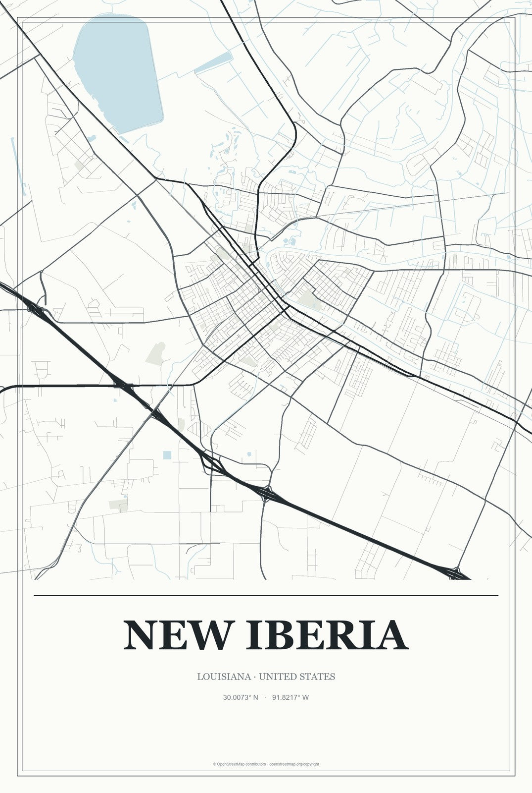 New Iberia, Louisiana City Map Aluminum Sign in Gallery Air style