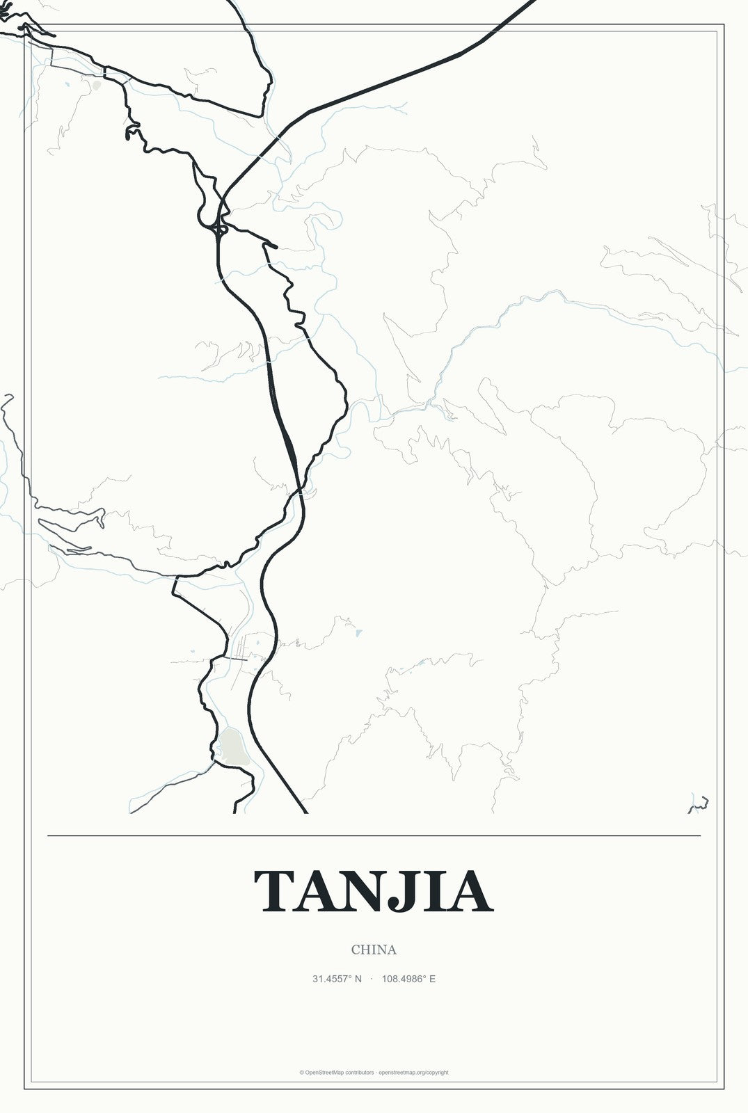 Tanjia, China City Map Aluminum Sign in Gallery Air style