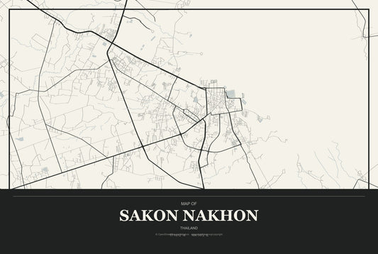 Sakon Nakhon, Thailand City Map Aluminum Sign in Museum Plaque style