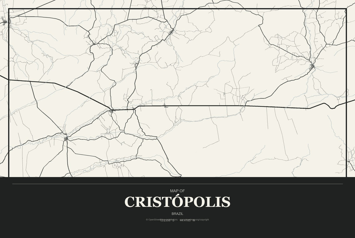 Cristópolis, Brazil City Map Aluminum Sign in Museum Plaque style