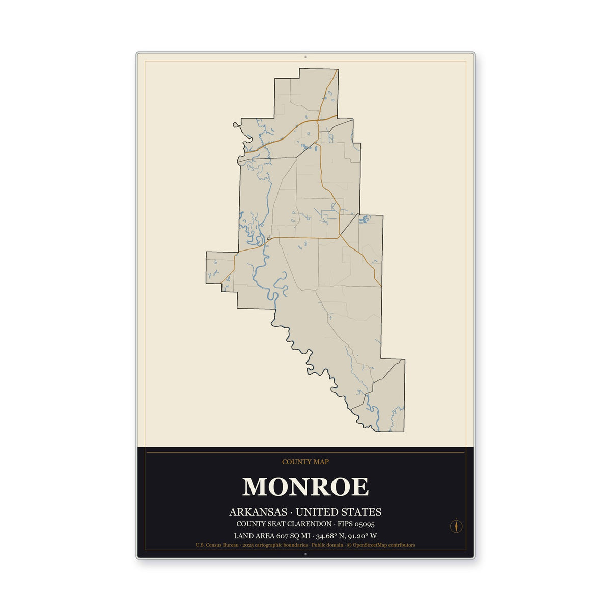 Monroe County, Arkansas Map Aluminum Sign in Museum Plaque style