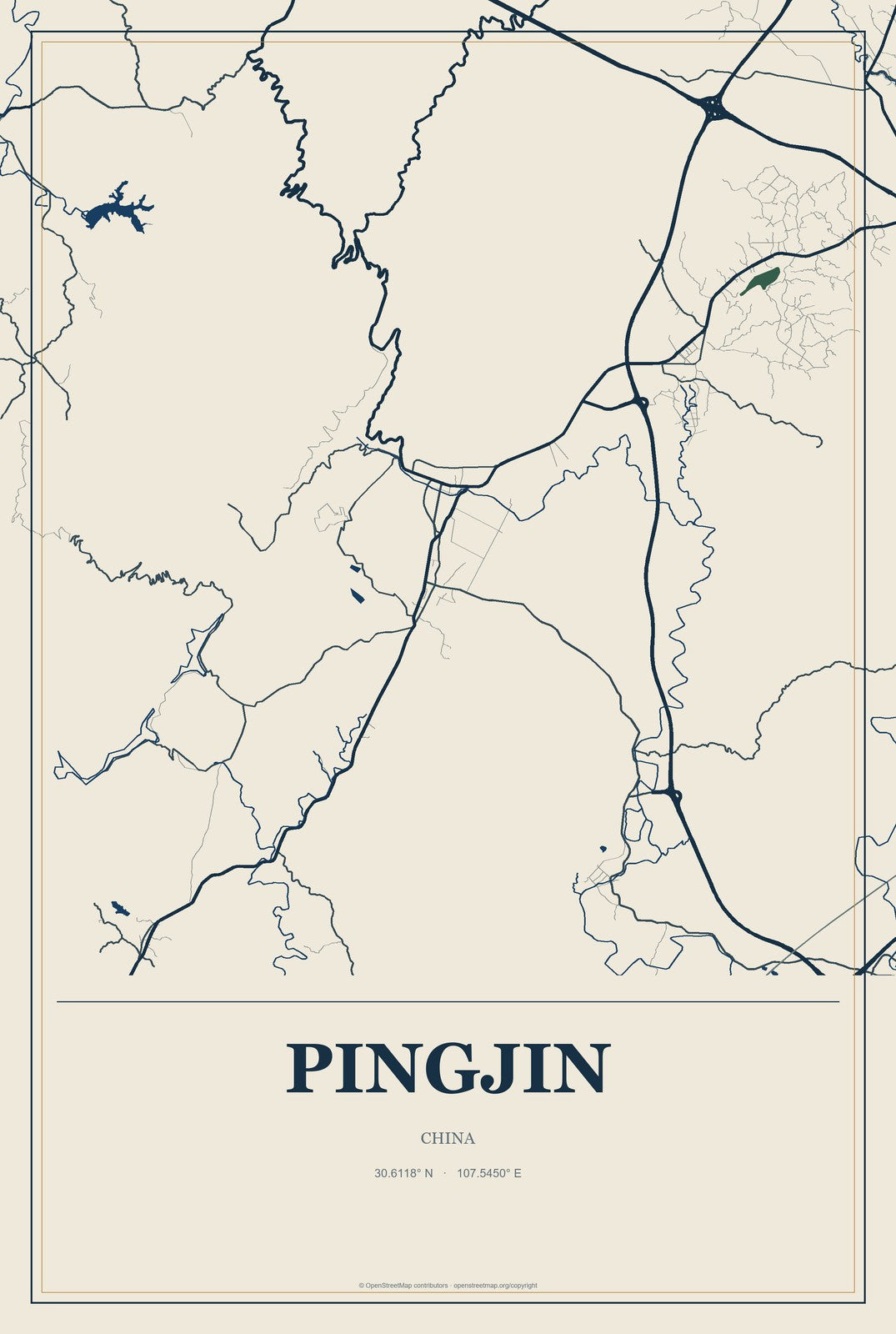 Pingjin, China City Map Aluminum Sign in Coastal Cutout style