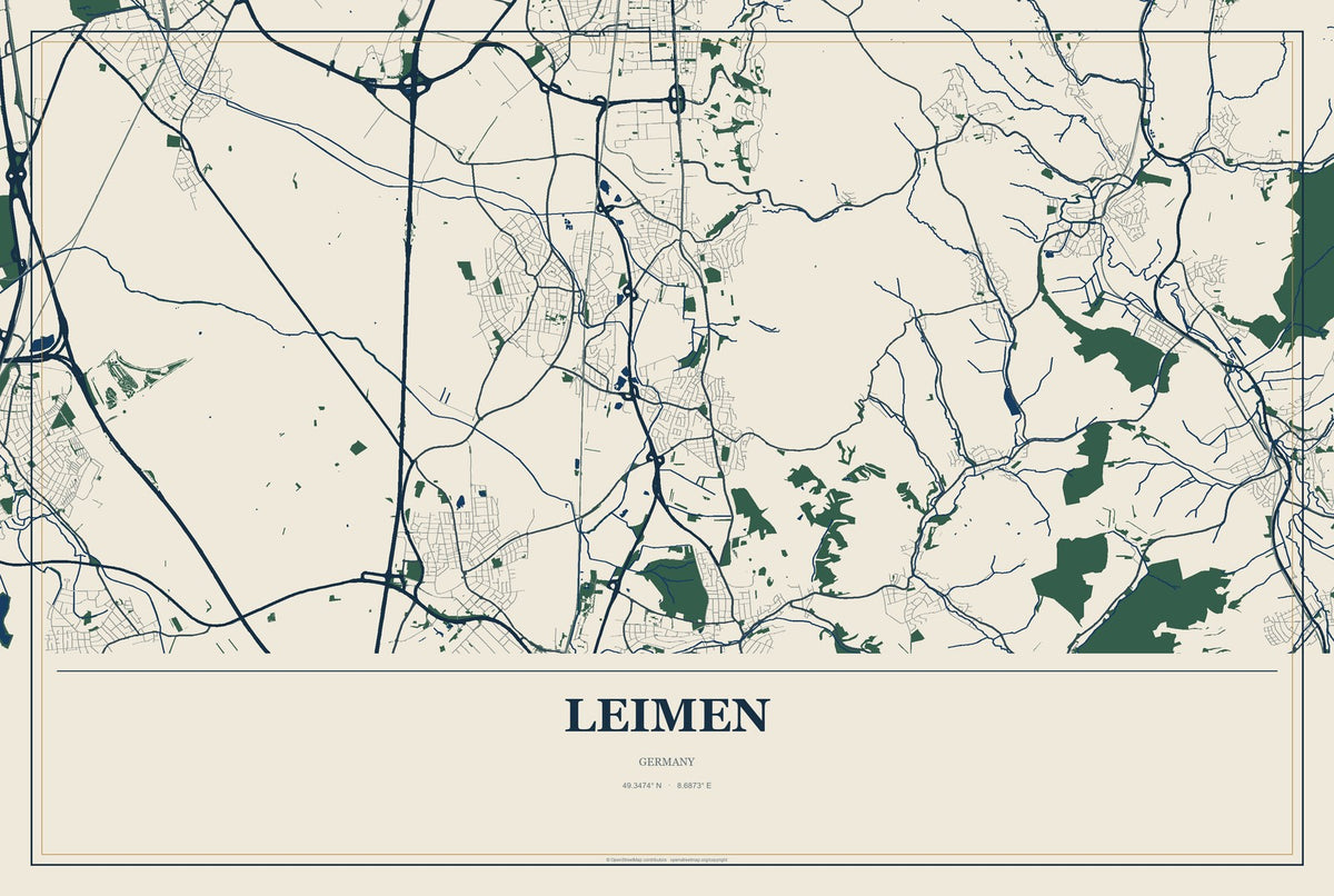 Leimen, Germany City Map Aluminum Sign in Coastal Cutout style