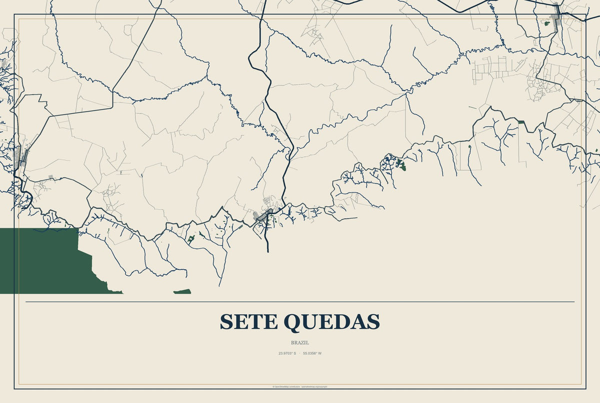 Sete Quedas, Brazil City Map Aluminum Sign in Coastal Cutout style