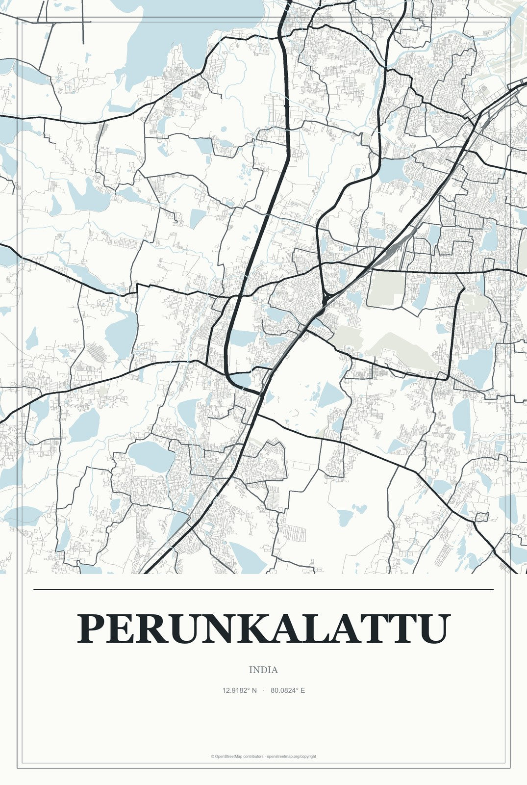 Perunkalattu, India City Map Aluminum Sign in Gallery Air style