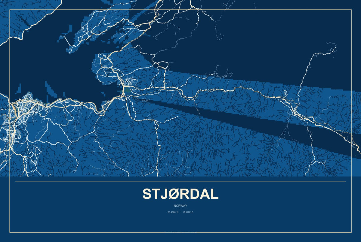 Stjørdal, Norway City Map Aluminum Sign in Harbor Cobalt style