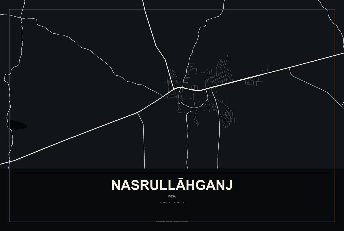 Nasrullāhganj, India City Map Aluminum Sign in Metropolitan Noir style