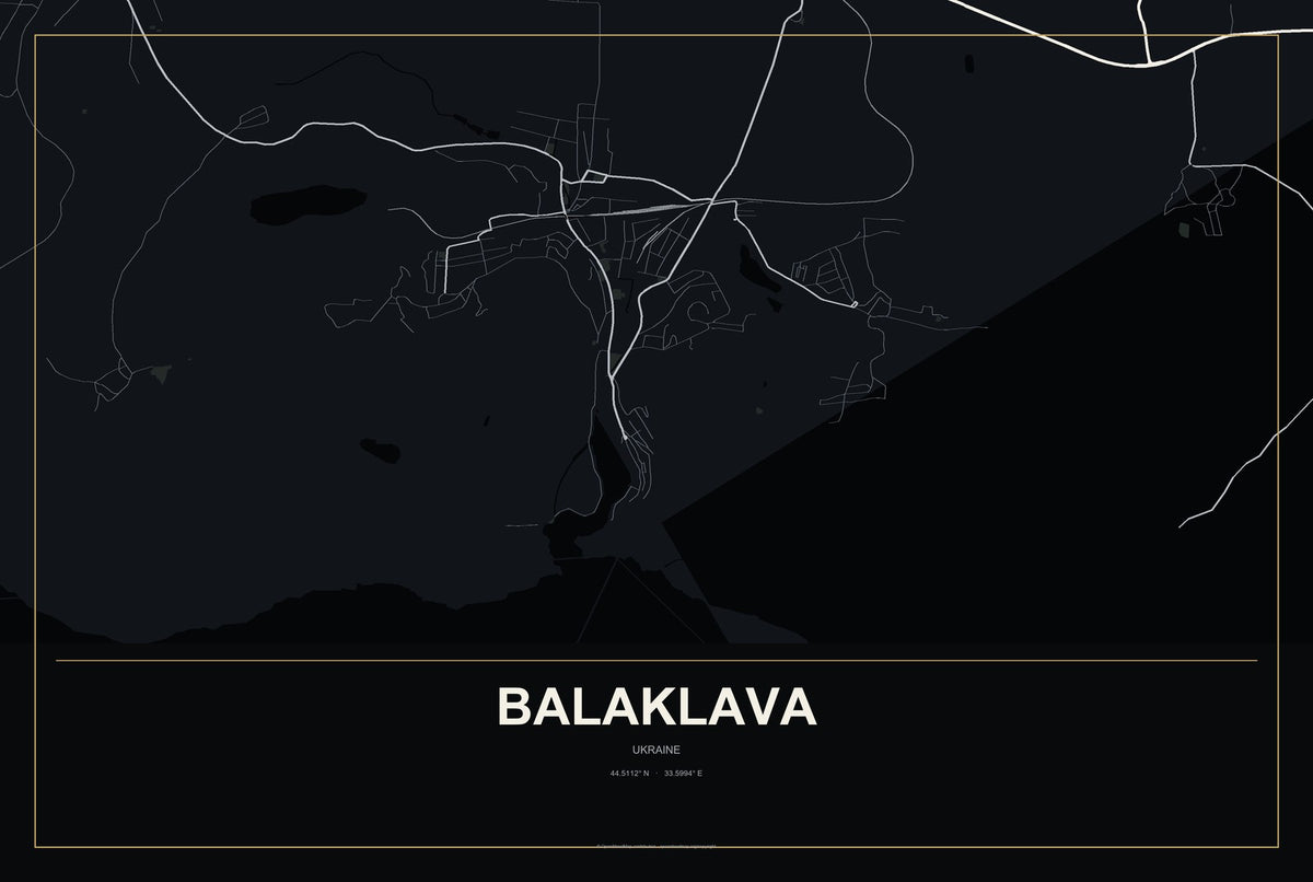 Balaklava, Ukraine City Map Aluminum Sign in Metropolitan Noir style