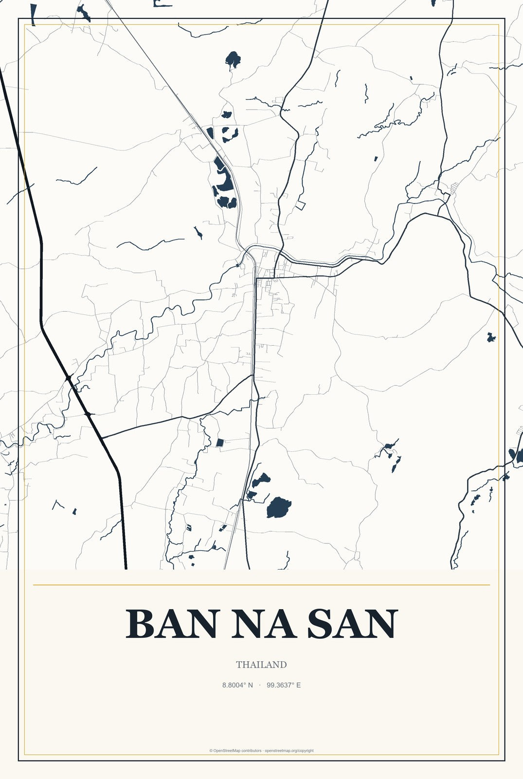 Ban Na San, Thailand City Map Aluminum Sign in Citrine Modern style