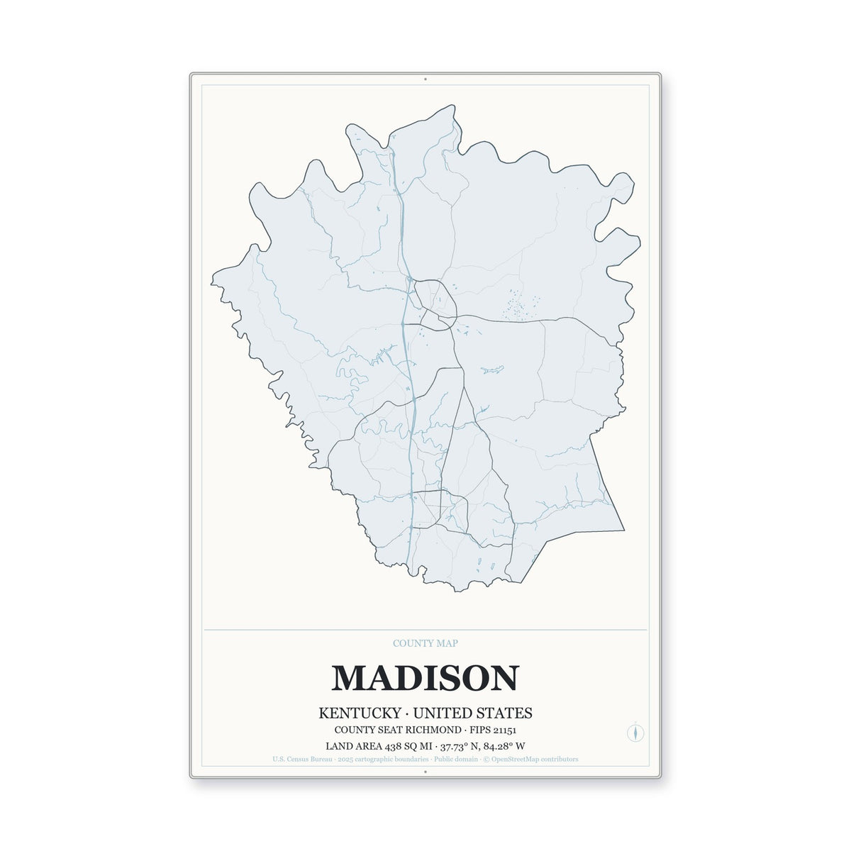 Madison County, Kentucky Map Aluminum Sign in Gallery Air style